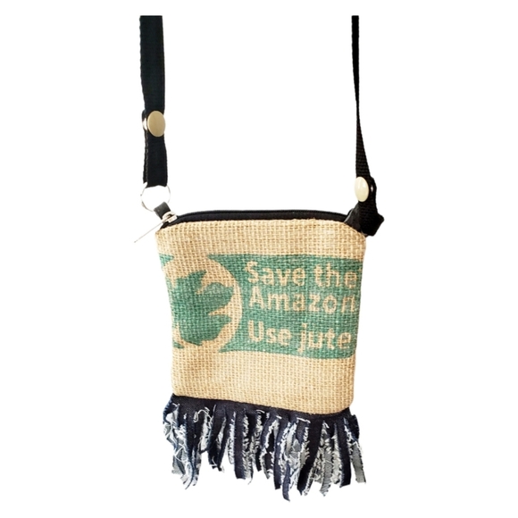 Couture Coffee Handbags - Couture Coffee Bag Handmade Small Crossbody Purse Jute Bag One of a Kind